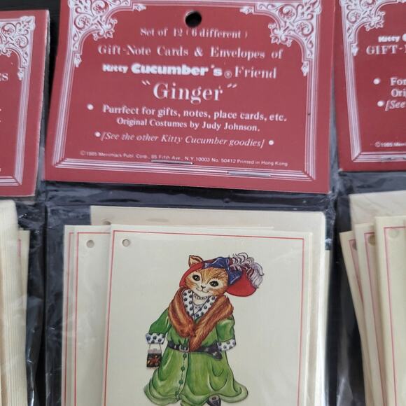 1980s Kitty Cucumber Friends Gift Note Cards Lot 36 w/ Envelopes 6 Designs Cats - Picture 3 of 11